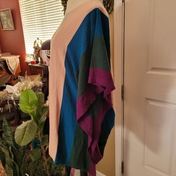 New Women's Chico's Popover Poncho top Fall Winter Stripes Striped Small… - Picture 4 of 7